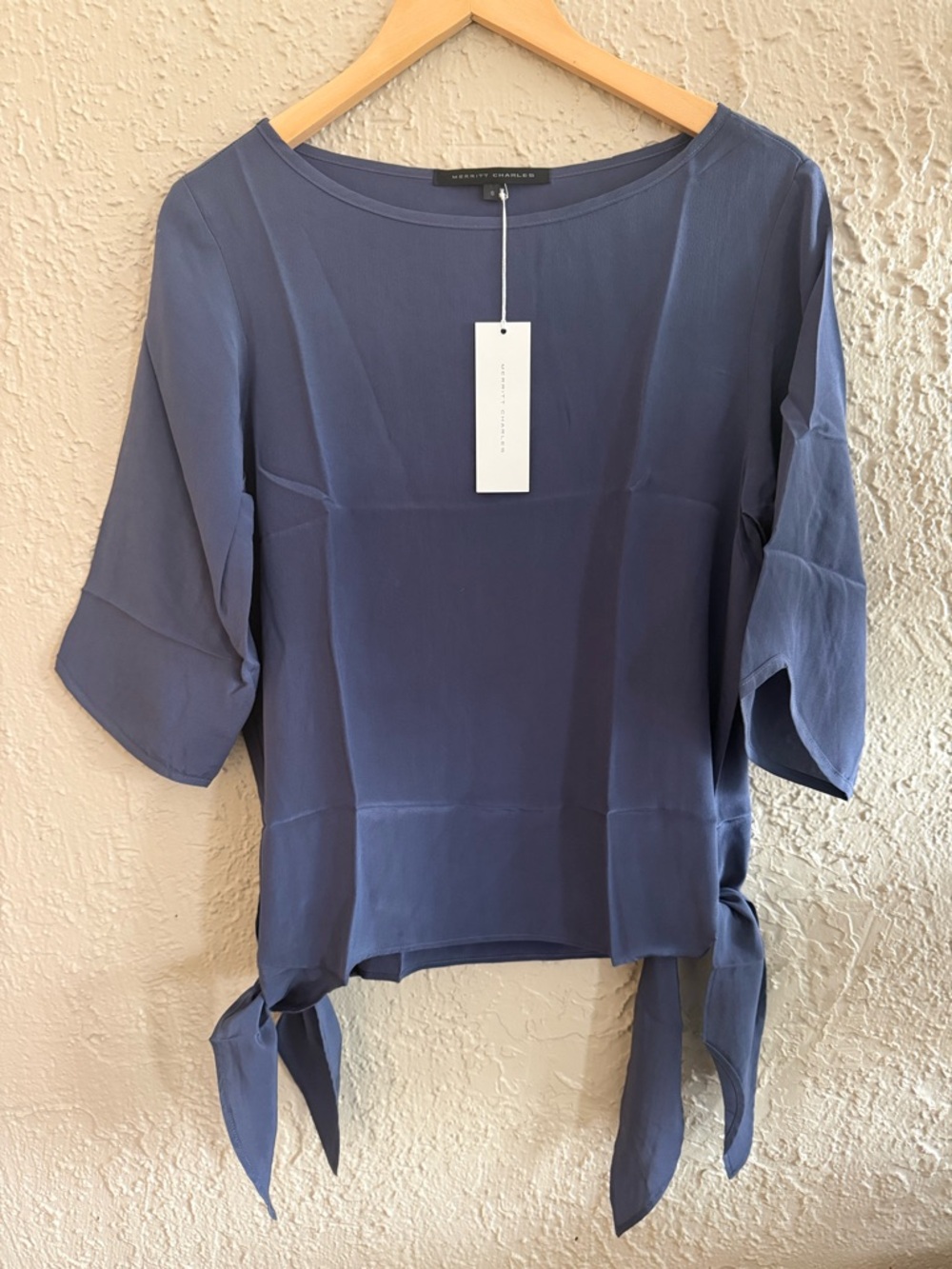 Merritt Charles Slate Blue Tie-Hem Blouse